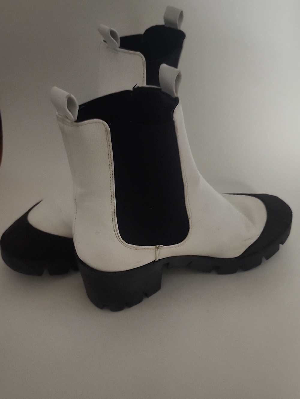 White and Black Chelsea Lug Boots - Women's Fashion Ankle Boot